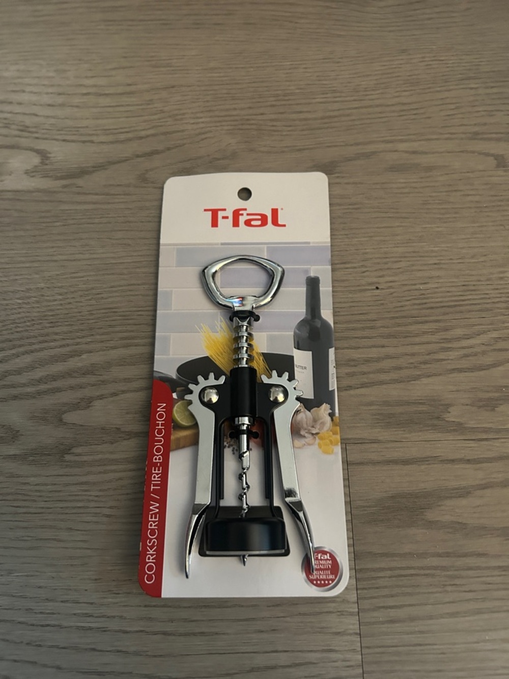 T-fal Black and Silver Dual-Lever Corkscrew Bottle Opener
